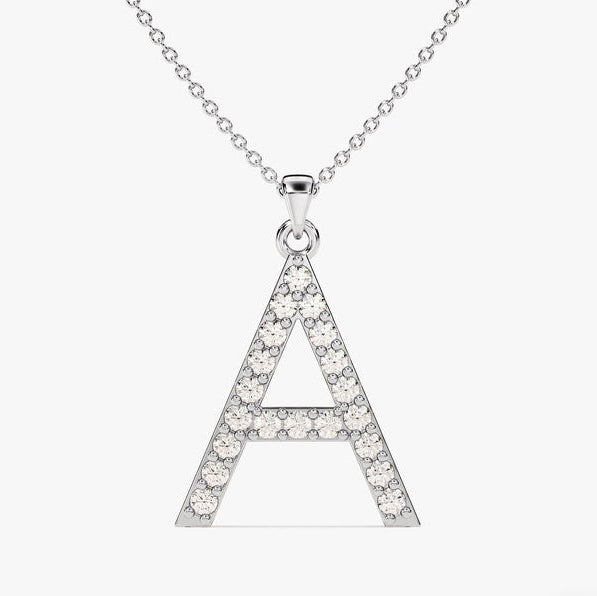 0.2 TCW Round Moissanite Initial Pendant Necklace