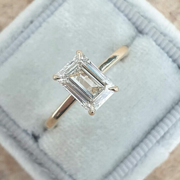 1.6 CT Emerald Hidden Halo Moissanite Engagement Ring