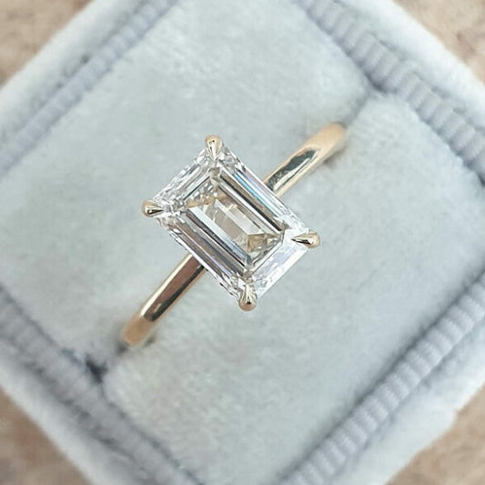 1.6 CT Emerald Hidden Halo Moissanite Engagement Ring