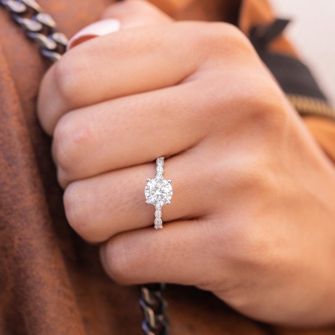 1.8 CT Round Pave Moissanite Engagement Ring
