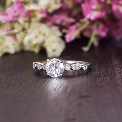 1.35 CT Round Vintage Pave Moissanite Engagement Ring