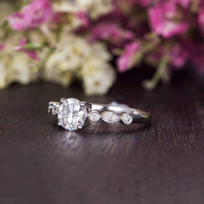 1.35 CT Round Vintage Pave Moissanite Engagement Ring