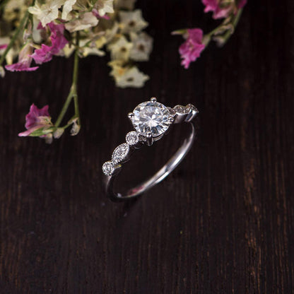 1.35 CT Round Vintage Pave Moissanite Engagement Ring