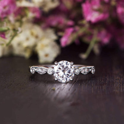 1.35 CT Round Vintage Pave Moissanite Engagement Ring