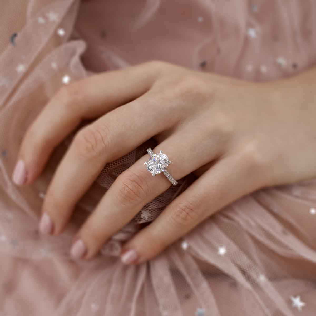 1.5 CT Oval Pave Moissanite Engagement Ring