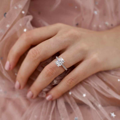 1.8 CT Oval Pave Moissanite Engagement Ring