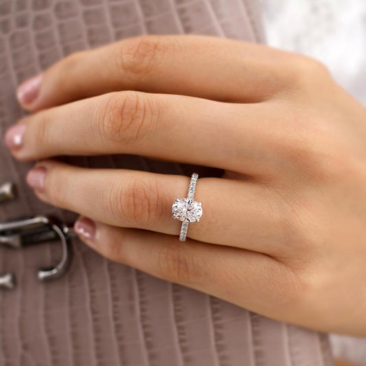 1.5 CT Oval Pave Moissanite Engagement Ring