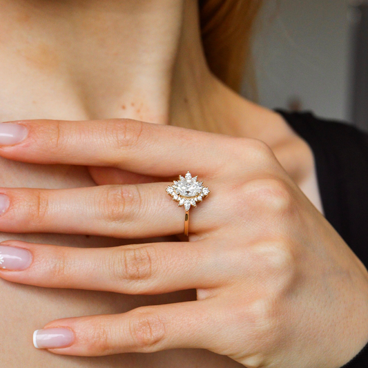 1.40 CT Oval Moissanite Cluster Halo Engagement Ring - farrellouise