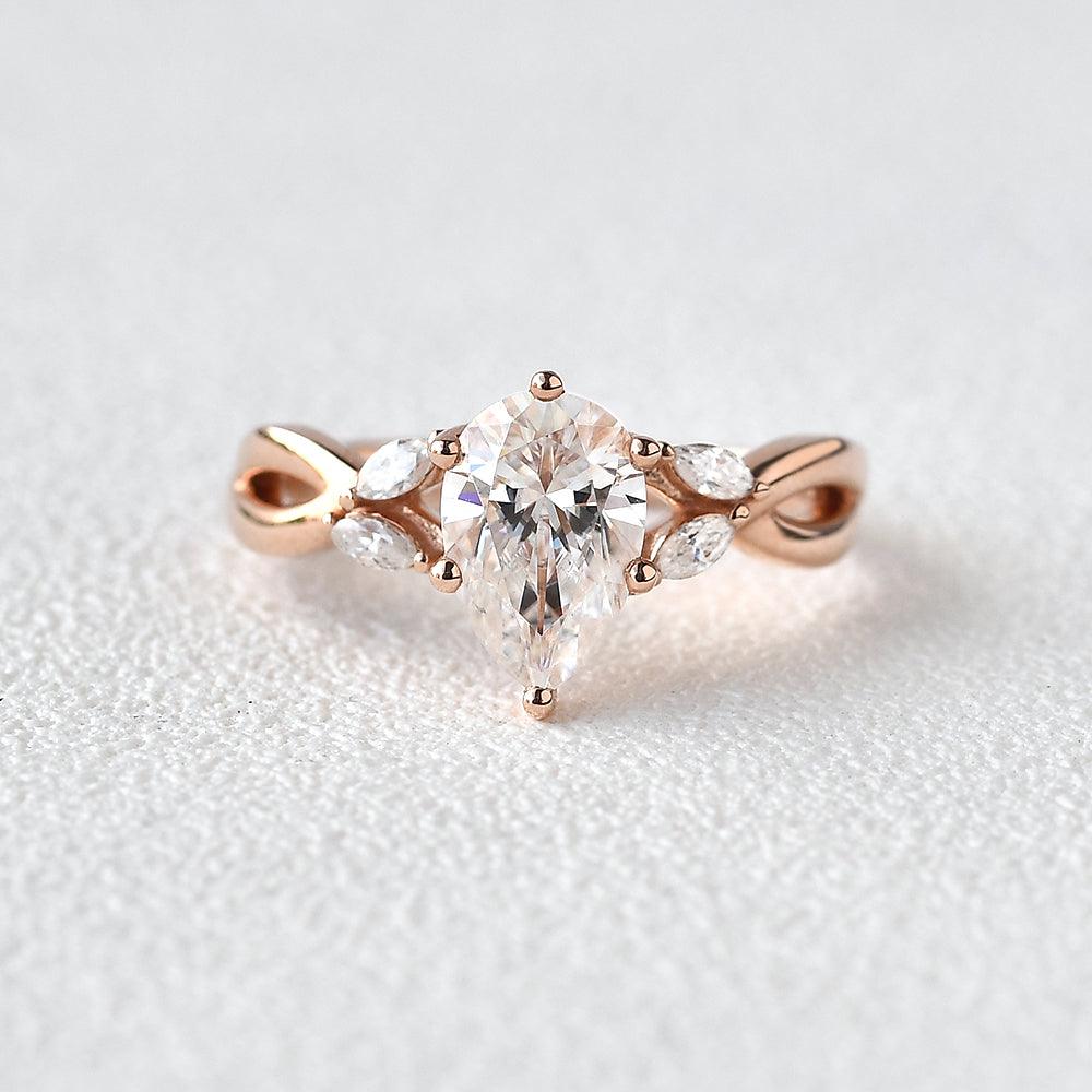 1.52 CT Pear Cluster Moissanite Engagement Ring