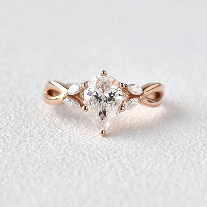 1.52 CT Pear Cluster Moissanite Engagement Ring