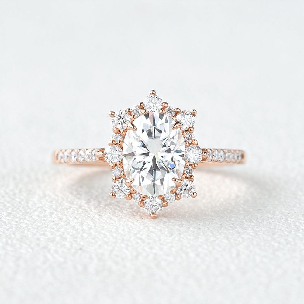 1.33 CT Oval Halo & Pave Moissanite Engagement Ring