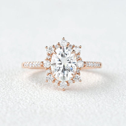 1.33 CT Oval Halo & Pave Moissanite Engagement Ring
