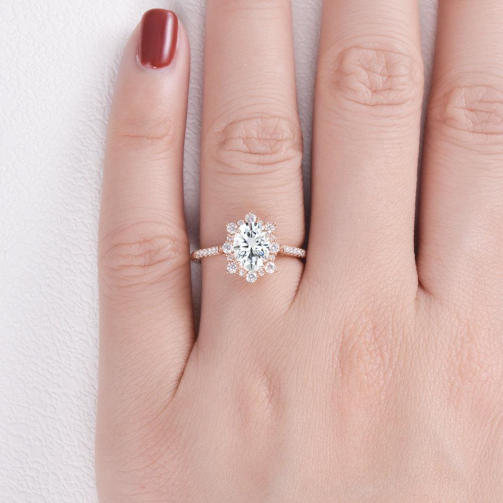 1.33 CT Oval Halo & Pave Moissanite Engagement Ring