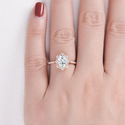1.33 CT Oval Halo & Pave Moissanite Engagement Ring