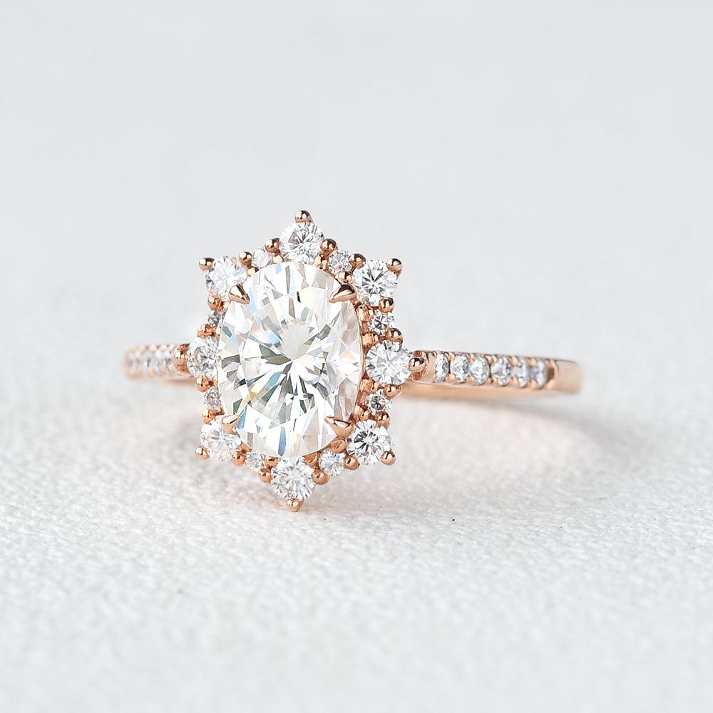 1.33 CT Oval Halo & Pave Moissanite Engagement Ring