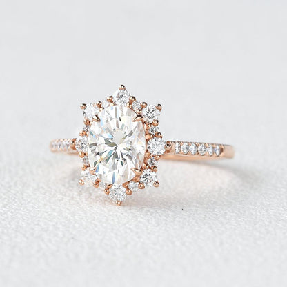 1.33 CT Oval Halo & Pave Moissanite Engagement Ring