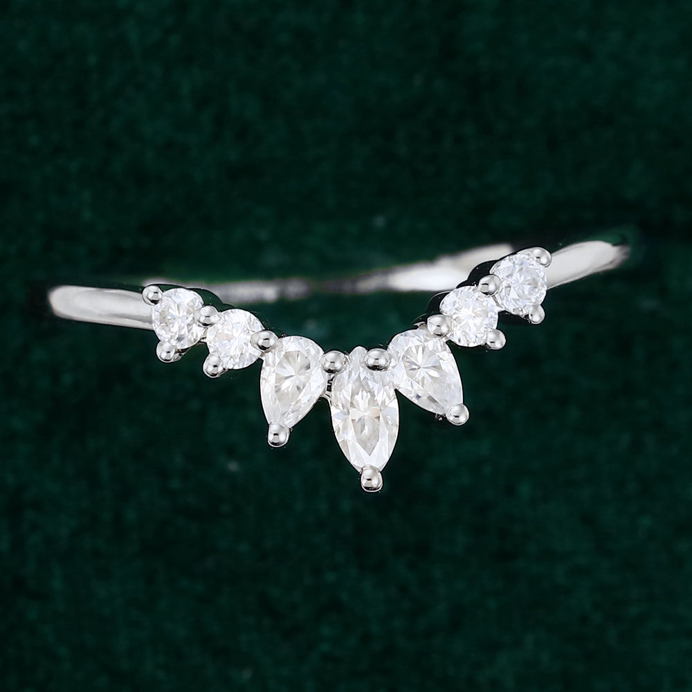 0.27 TCW Pear, Marquise & Round Curved Moissanite Wedding Band