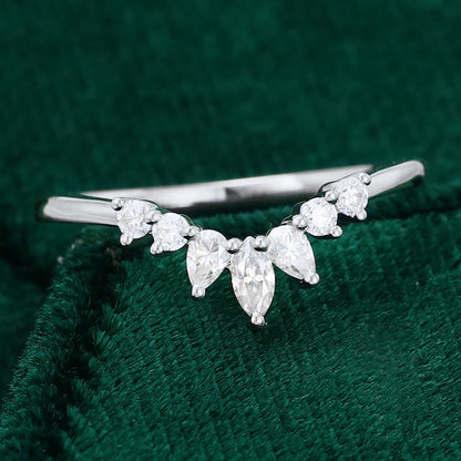 0.27 TCW Pear, Marquise & Round Curved Moissanite Wedding Band