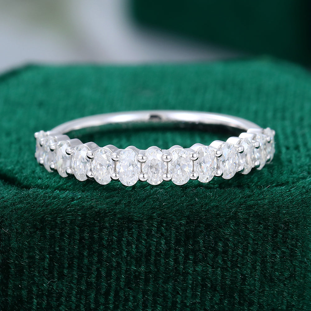 0.8 TCW Oval Half Eternity Moissanite Wedding Band