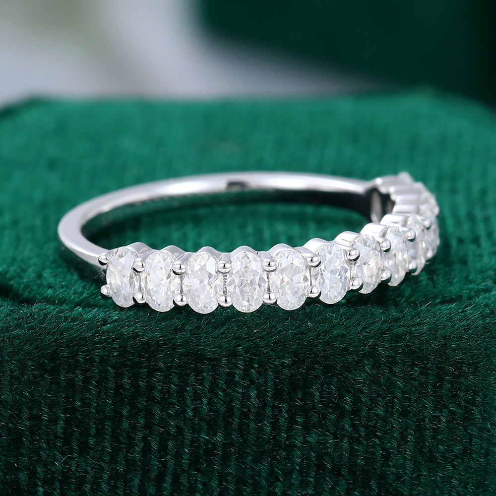 0.8 TCW Oval Half Eternity Moissanite Wedding Band
