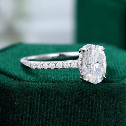 0.64 CT Oval Hidden Halo & Pave Moissanite Engagement Ring