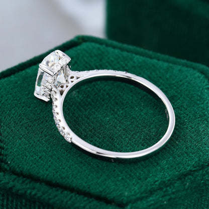 0.64 CT Oval Hidden Halo & Pave Moissanite Engagement Ring