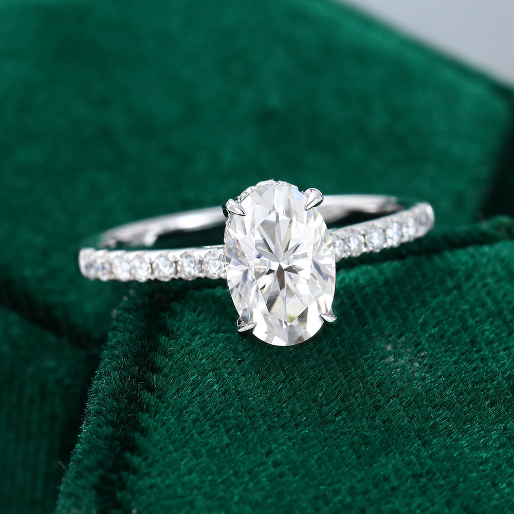 0.64 CT Oval Hidden Halo & Pave Moissanite Engagement Ring