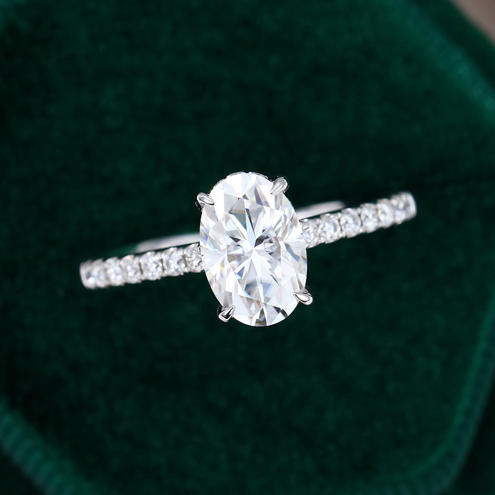 0.64 CT Oval Hidden Halo & Pave Moissanite Engagement Ring