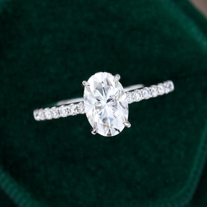 0.64 CT Oval Hidden Halo & Pave Moissanite Engagement Ring