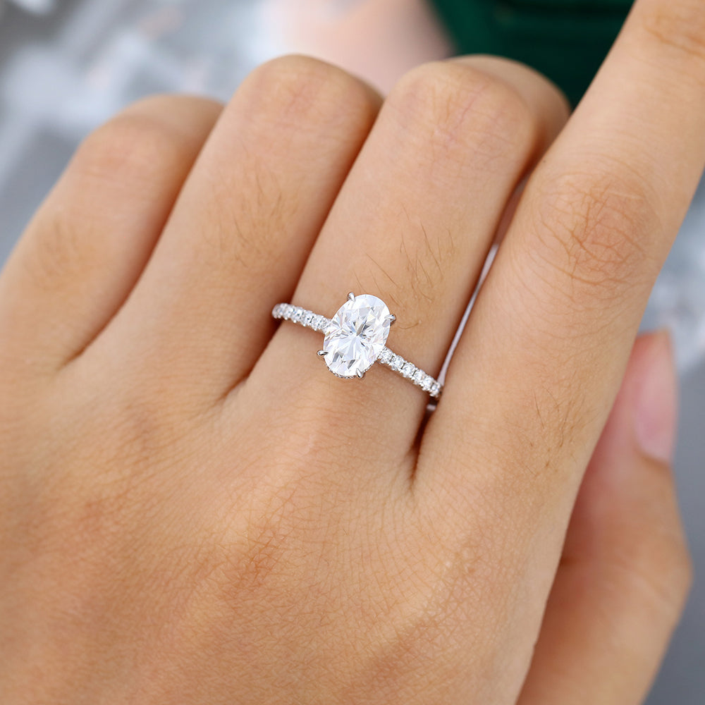 0.64 CT Oval Hidden Halo & Pave Moissanite Engagement Ring