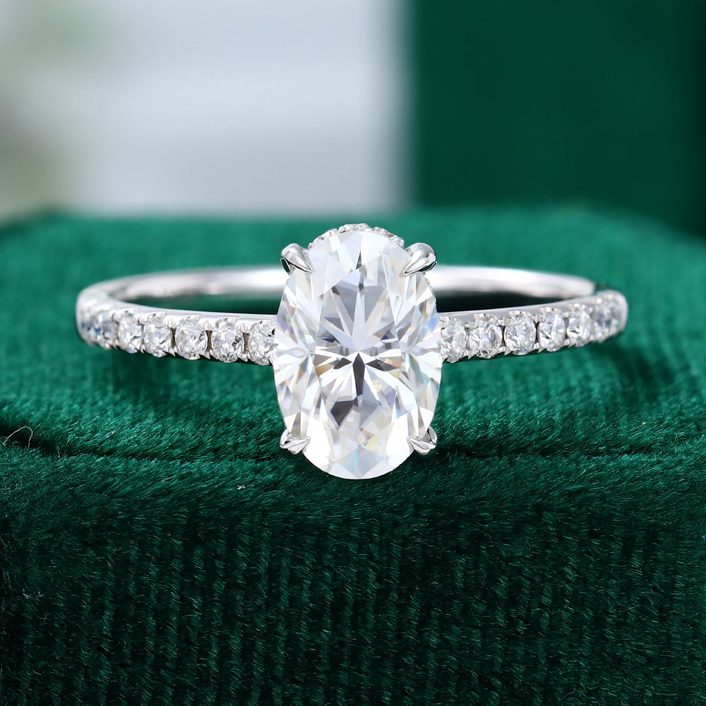 0.64 CT Oval Hidden Halo & Pave Moissanite Engagement Ring