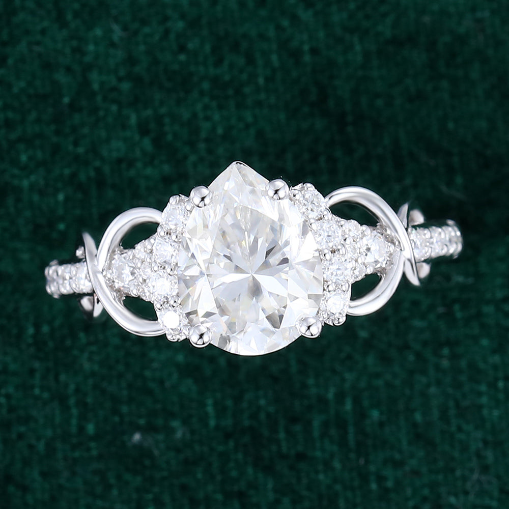 1 CT Pear Cluster Moissanite Engagement Ring