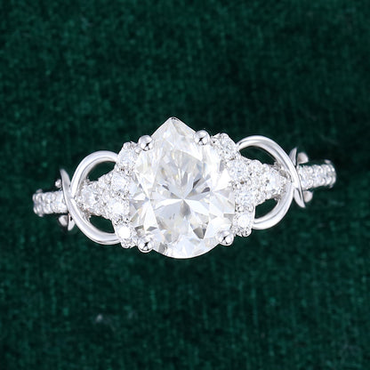 1 CT Pear Cluster Moissanite Engagement Ring