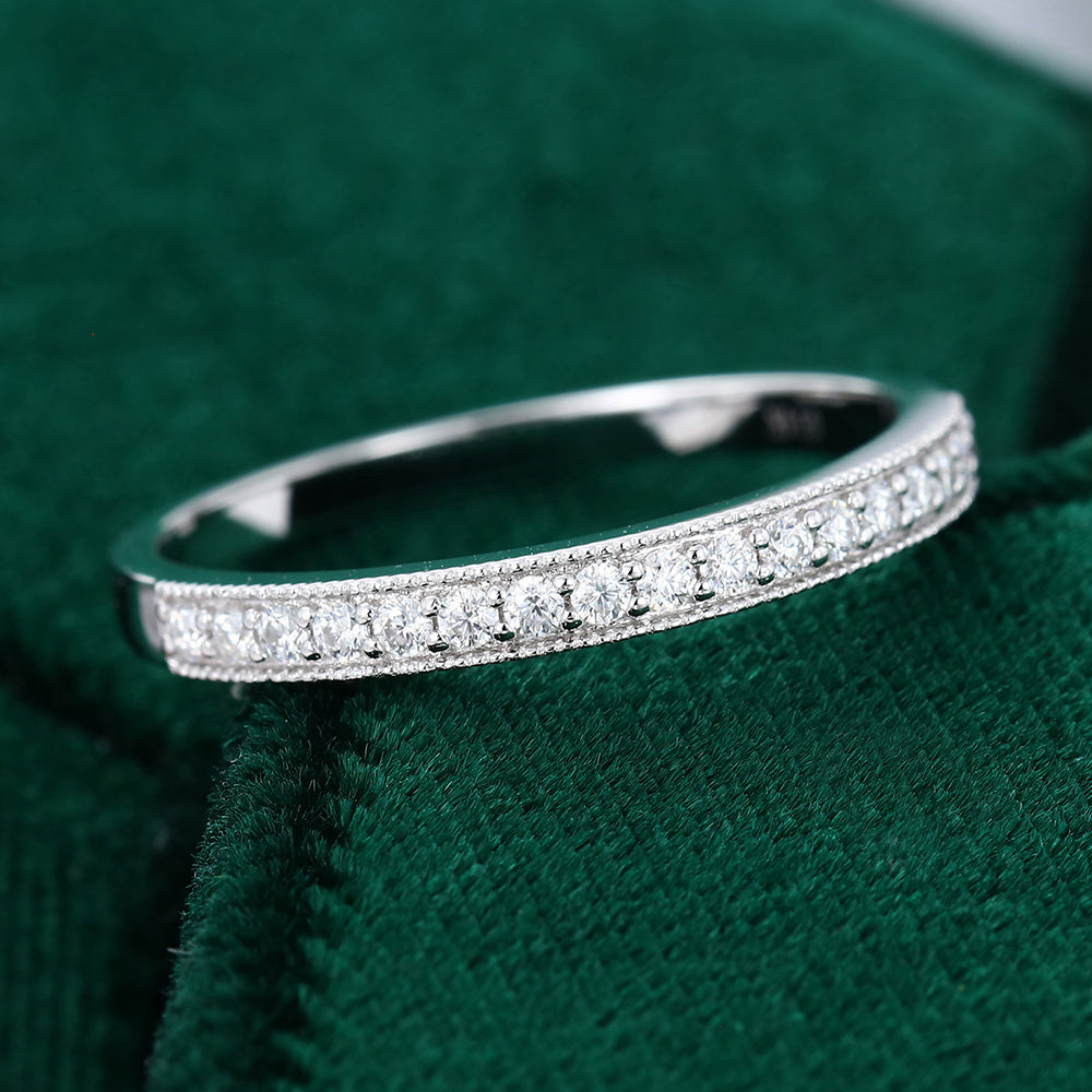 0.17 TCW Round Milgrain Moissanite Wedding Band