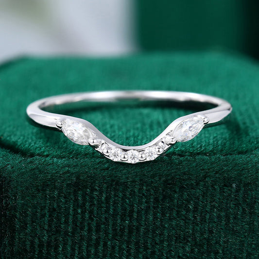 0.196 TCW Marquise & Round Curved Moissanite Wedding Band