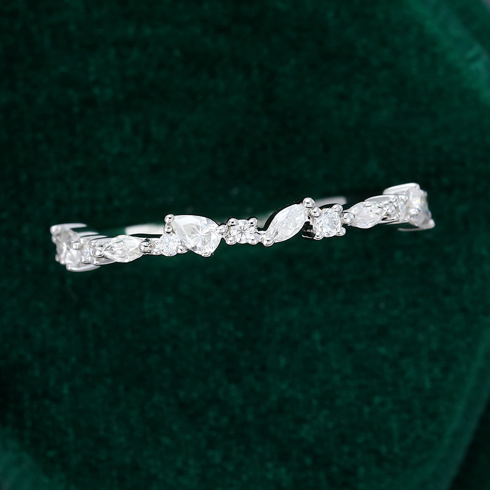 0.027 TCW Pear, Marquise & Round Half Eternity Moissanite Wedding Band