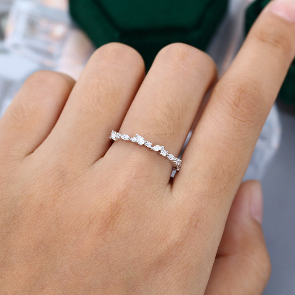 0.027 TCW Pear, Marquise & Round Half Eternity Moissanite Wedding Band