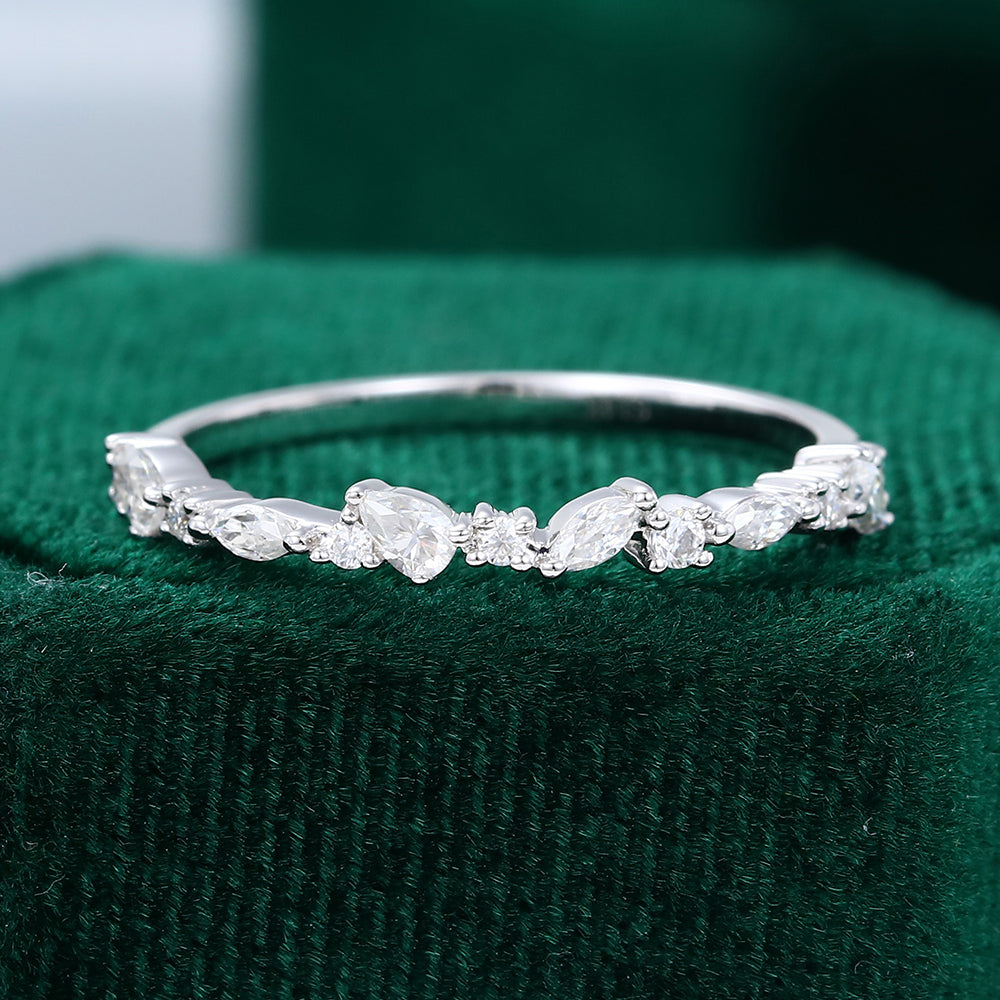 0.027 TCW Pear, Marquise & Round Half Eternity Moissanite Wedding Band
