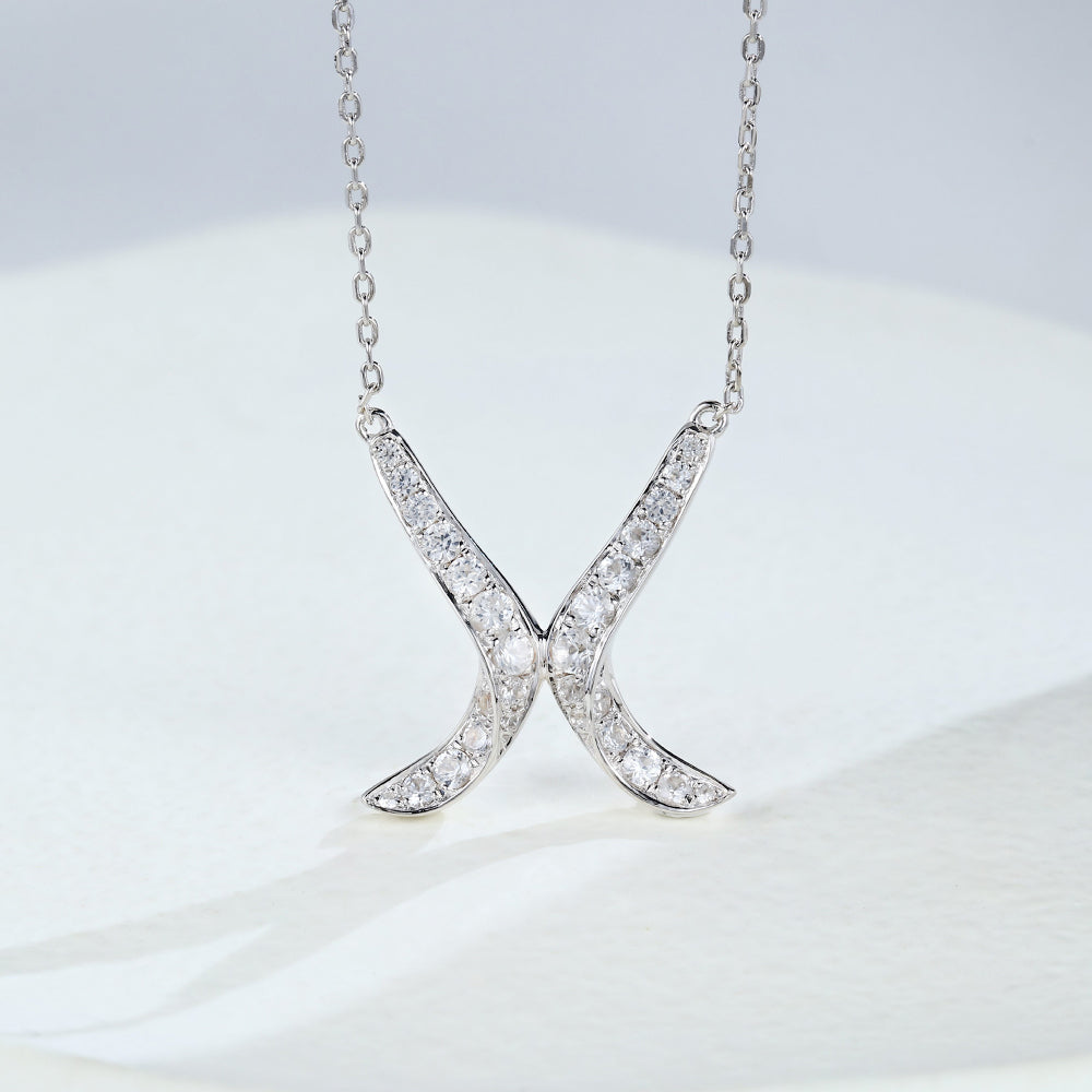 0.89 CT Round X-Shaped Moissanite Necklace