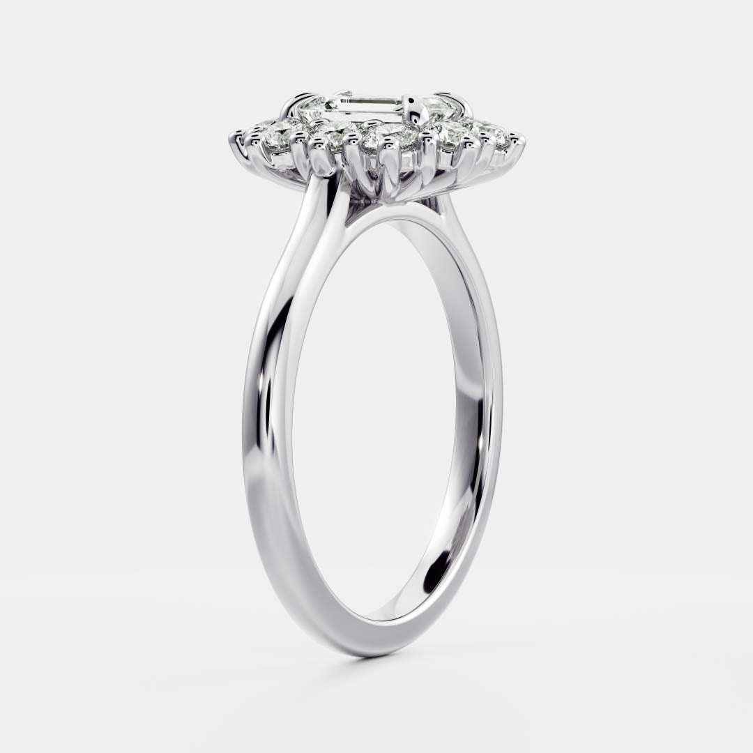 1.5 CT Emerald Halo Moissanite Engagement Ring