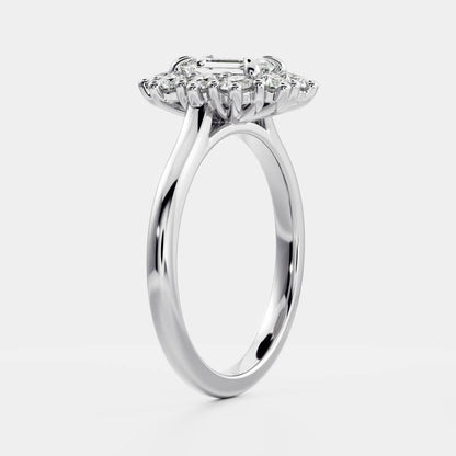 1.5 CT Emerald Halo Moissanite Engagement Ring