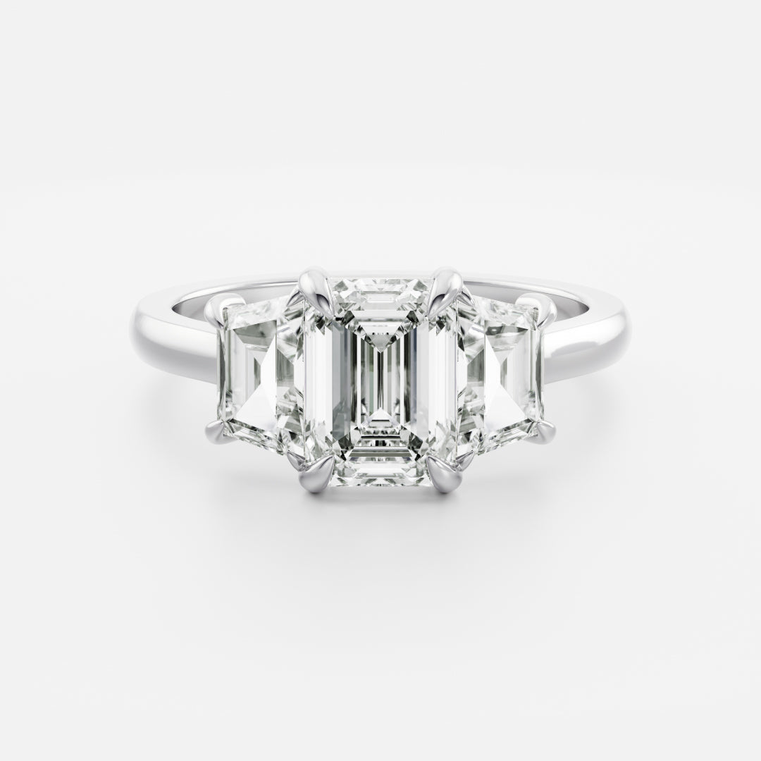1.5 CT Emerald Three Stone Moissanite Engagement Ring