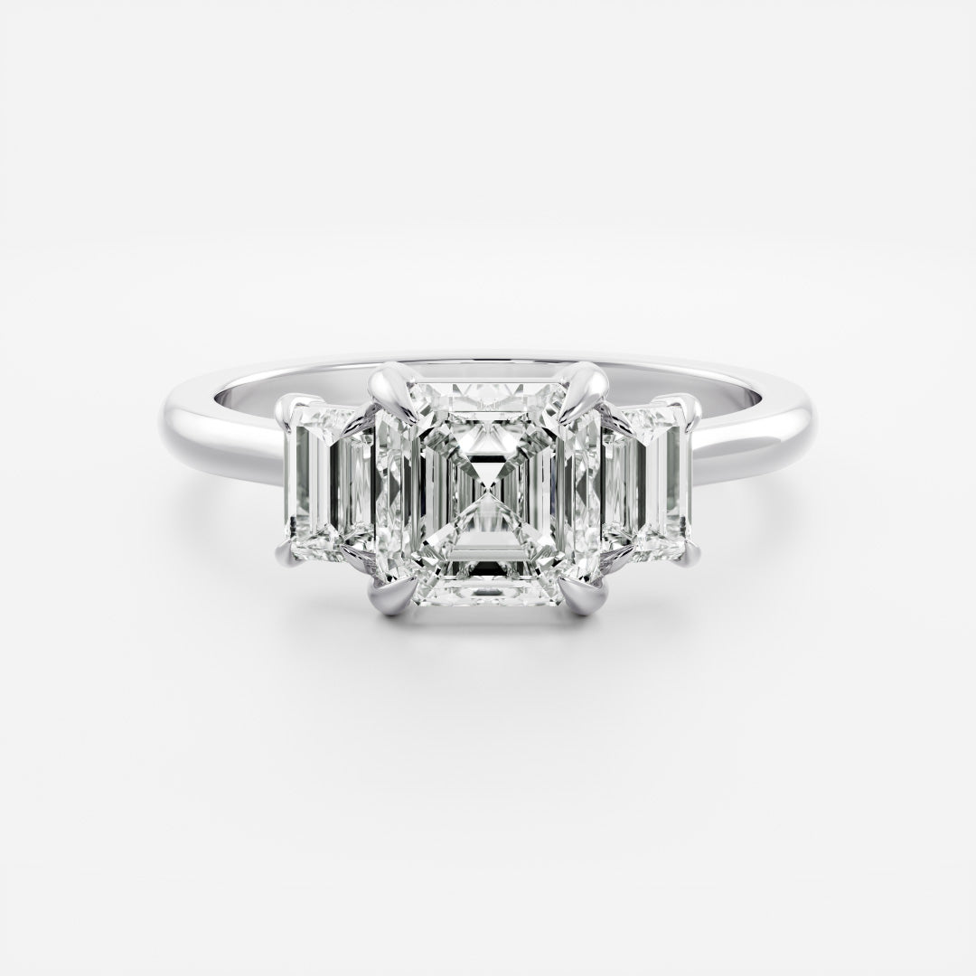 2 CT Asscher Three Stone Moissanite Engagement Ring