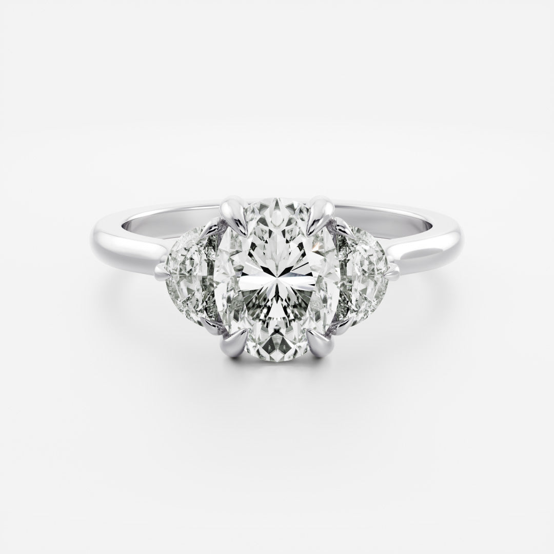 1 CT Oval Three Stone Moissanite Engagement Ring