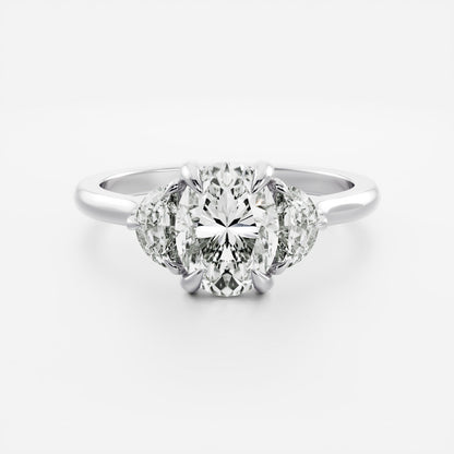 1 CT Oval Three Stone Moissanite Engagement Ring