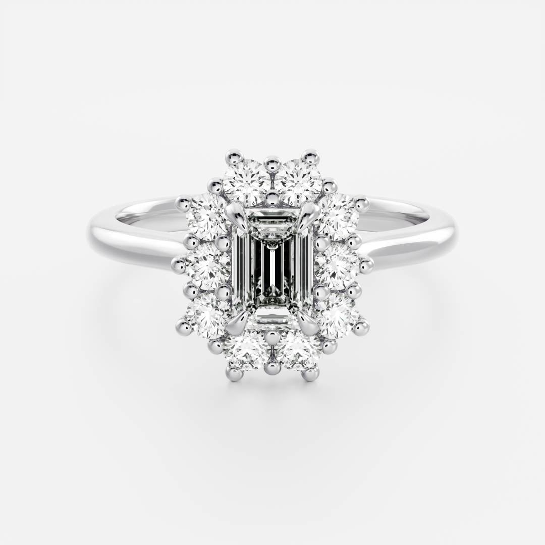 1.5 CT Emerald Halo Moissanite Engagement Ring