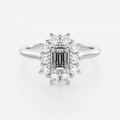 1.5 CT Emerald Halo Moissanite Engagement Ring
