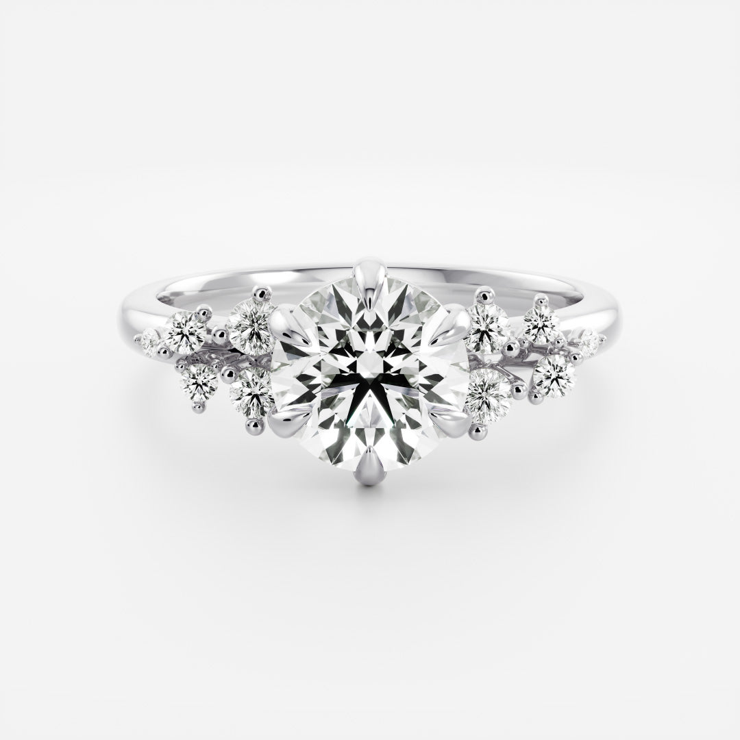 2 CT Round Cluster Moissanite Engagement Ring