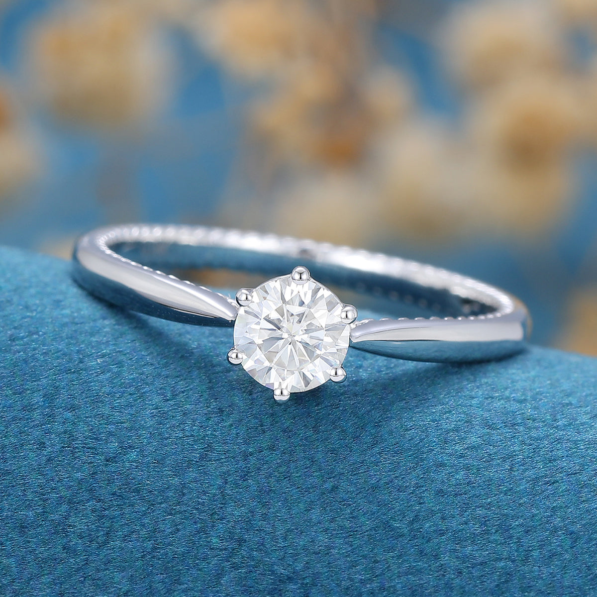 0.41 CT Round Solitaire Moissanite Engagement Ring