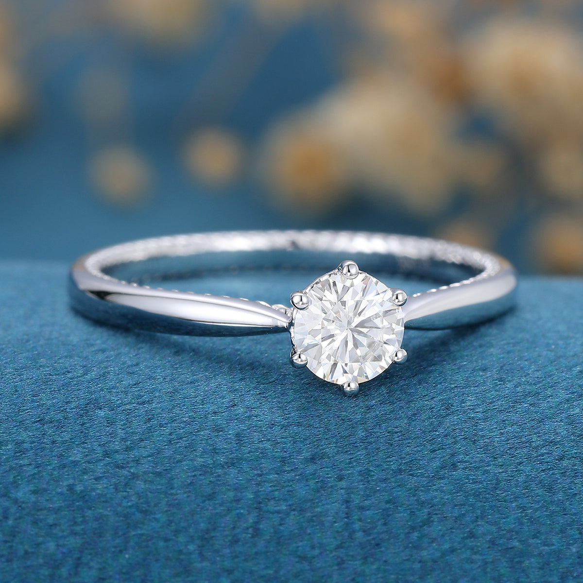0.41 CT Round Solitaire Moissanite Engagement Ring